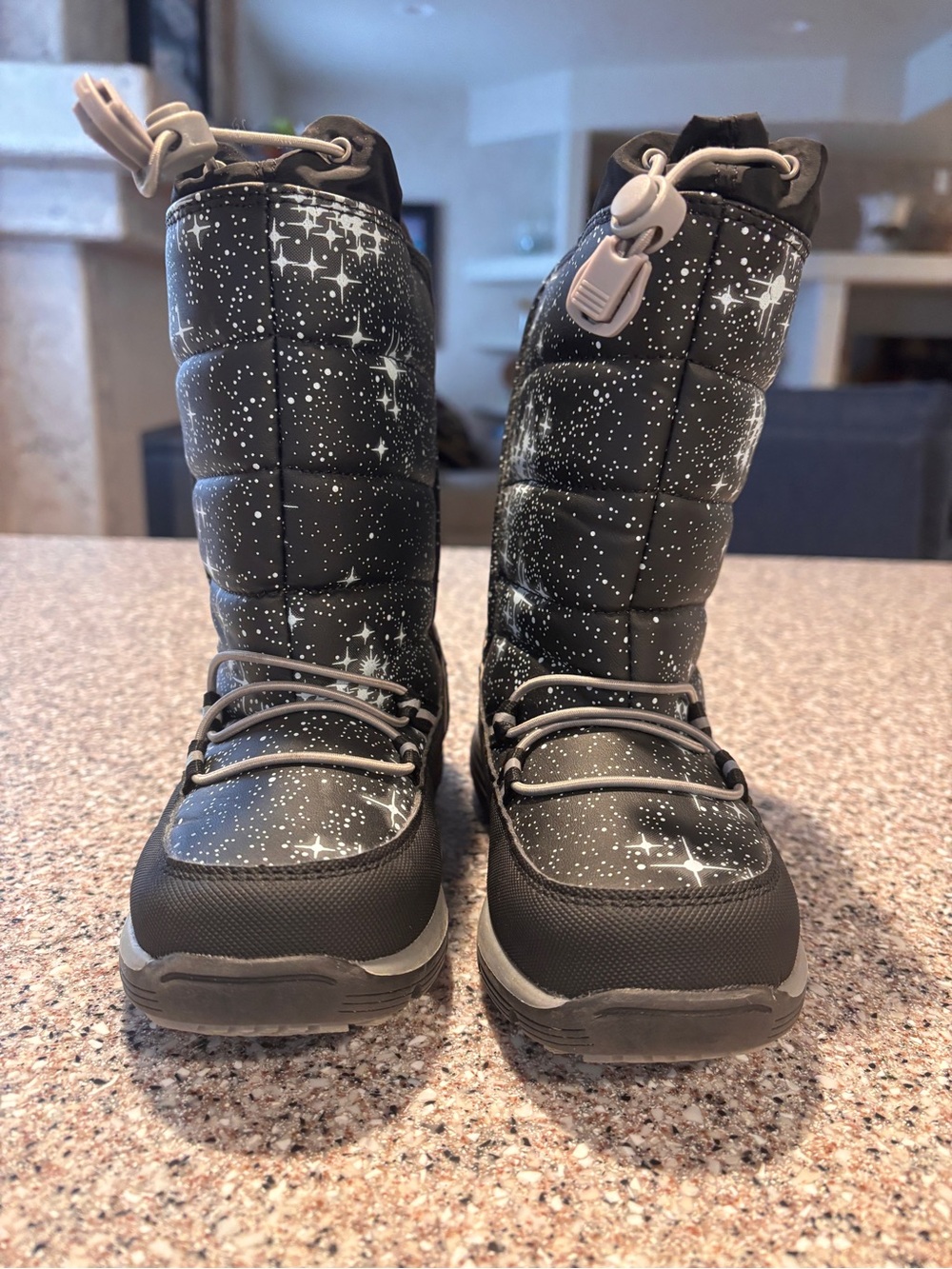 Lands' End Kids Snow Flurry Insulated Winter Boots Black Galaxy Star Size 11m